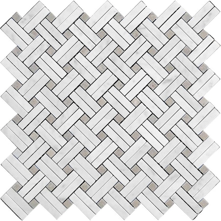 Apollo Tile Dots & Lines Bskt Weave 4.47sq.ft 11.2 in. X11.5 in. Carrara Wht Mosaic Tile, 5PK APLKB99B05EC24